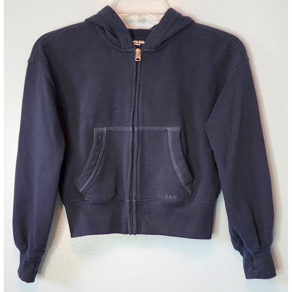 Abercrombie Kids Zip Up Hoodie Kids 9/10 Navy Blue EUC Thumbhole Essential